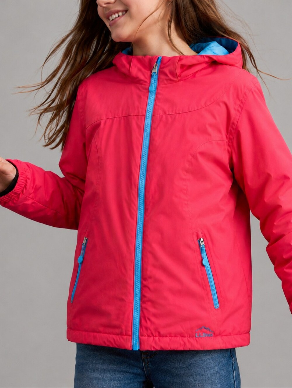 L.L. Bean Thinsulate Insulated Pink Blue TEK Jacket Girls Size XL 18